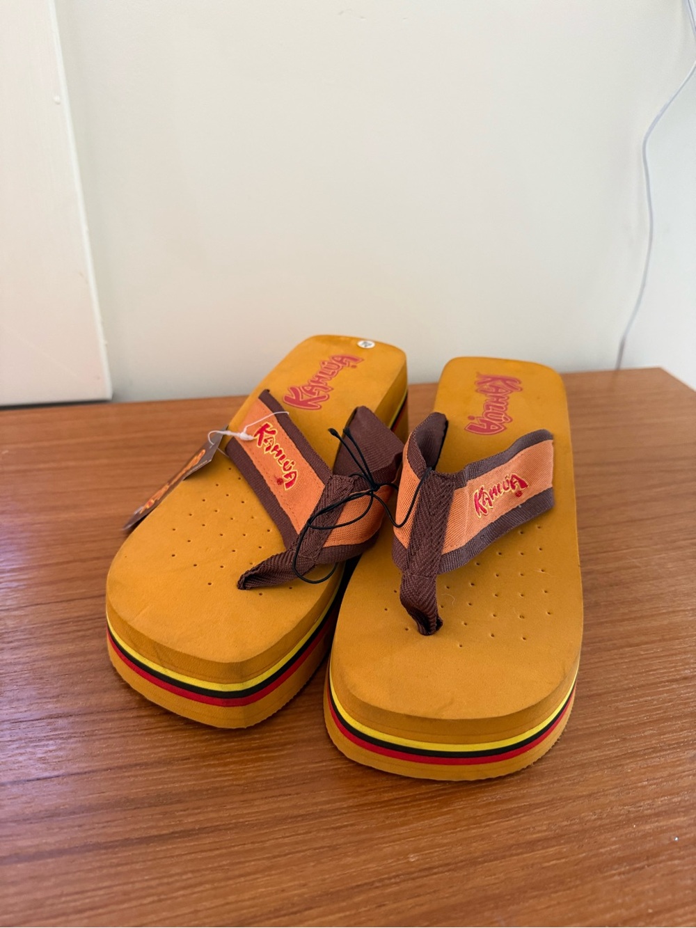 Kahlúa Coffee Liqueur Y2K Platform Flip Flops Mustard Yellow NWT